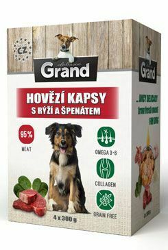 GRAND kaps. deluxe pes hovädzie s ryžou a špenát. 4x300g