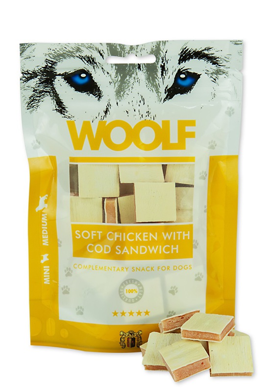 WOOLF pochúťka soft chicken, cod sandwich long 100g