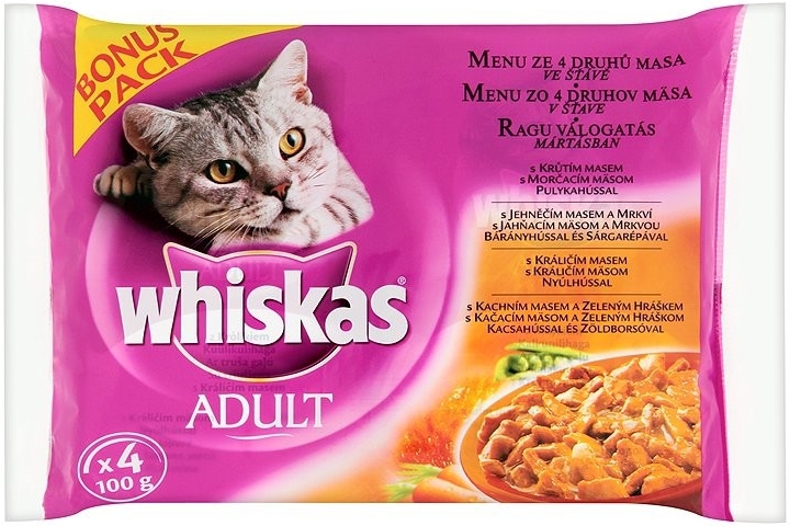 Whiskas vreckové Menu zo 4 druhov mäsa 4x100g