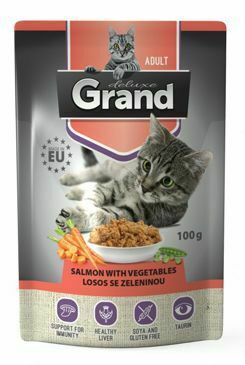 GRAND kaps. mačka deluxe 100% losos so zel.100g