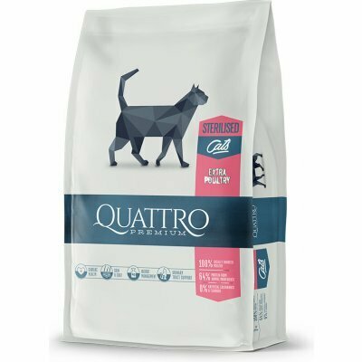 QUATTRO Cat Dry Premium pre všetky plemená Sterilné. Hydina 7 kg